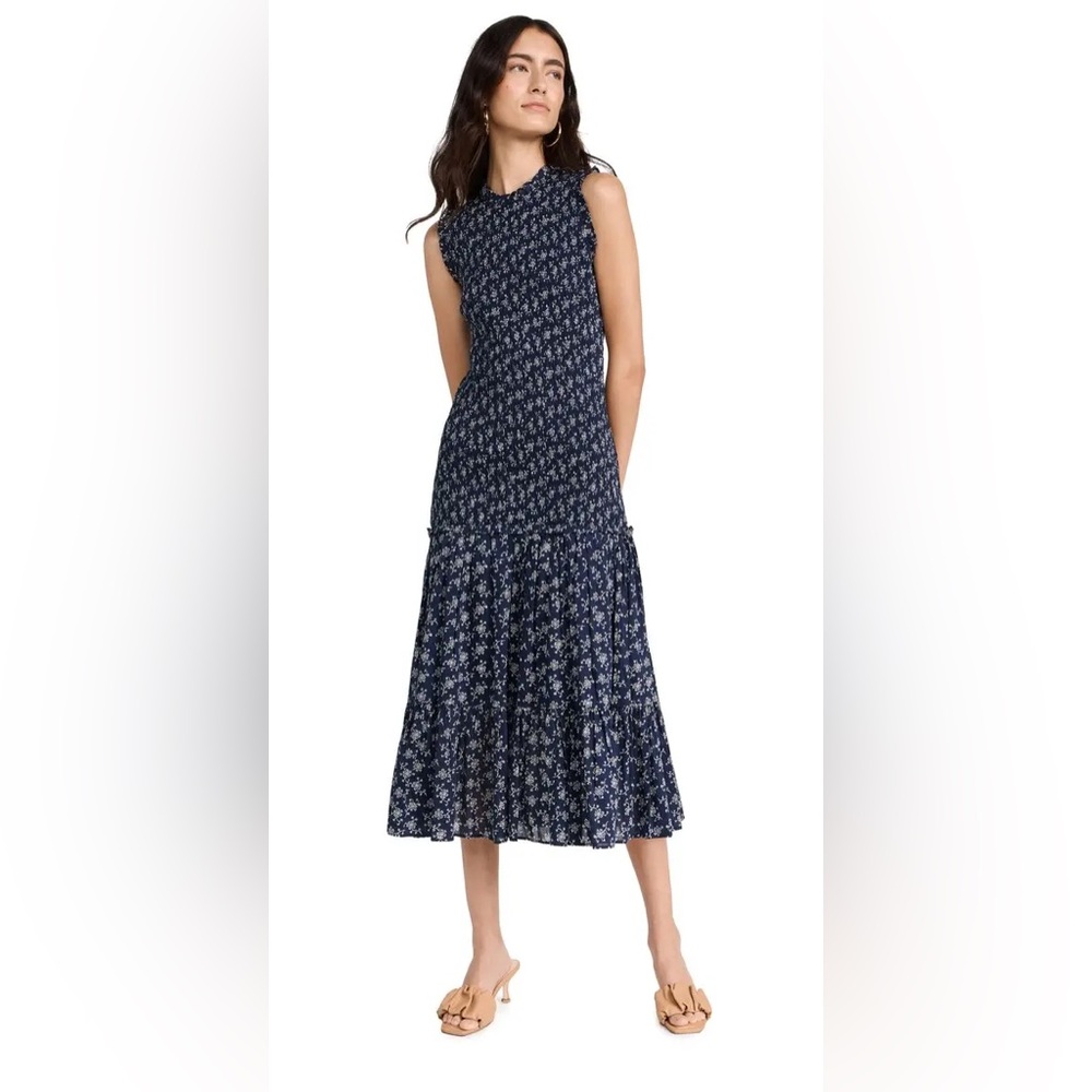 Veronica Beard Navy Floral Midi Dress